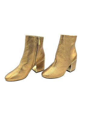 Kenneth Cole Gold Metallic Ankle Boots Women's Size 6M Block Heel Zip Bootie